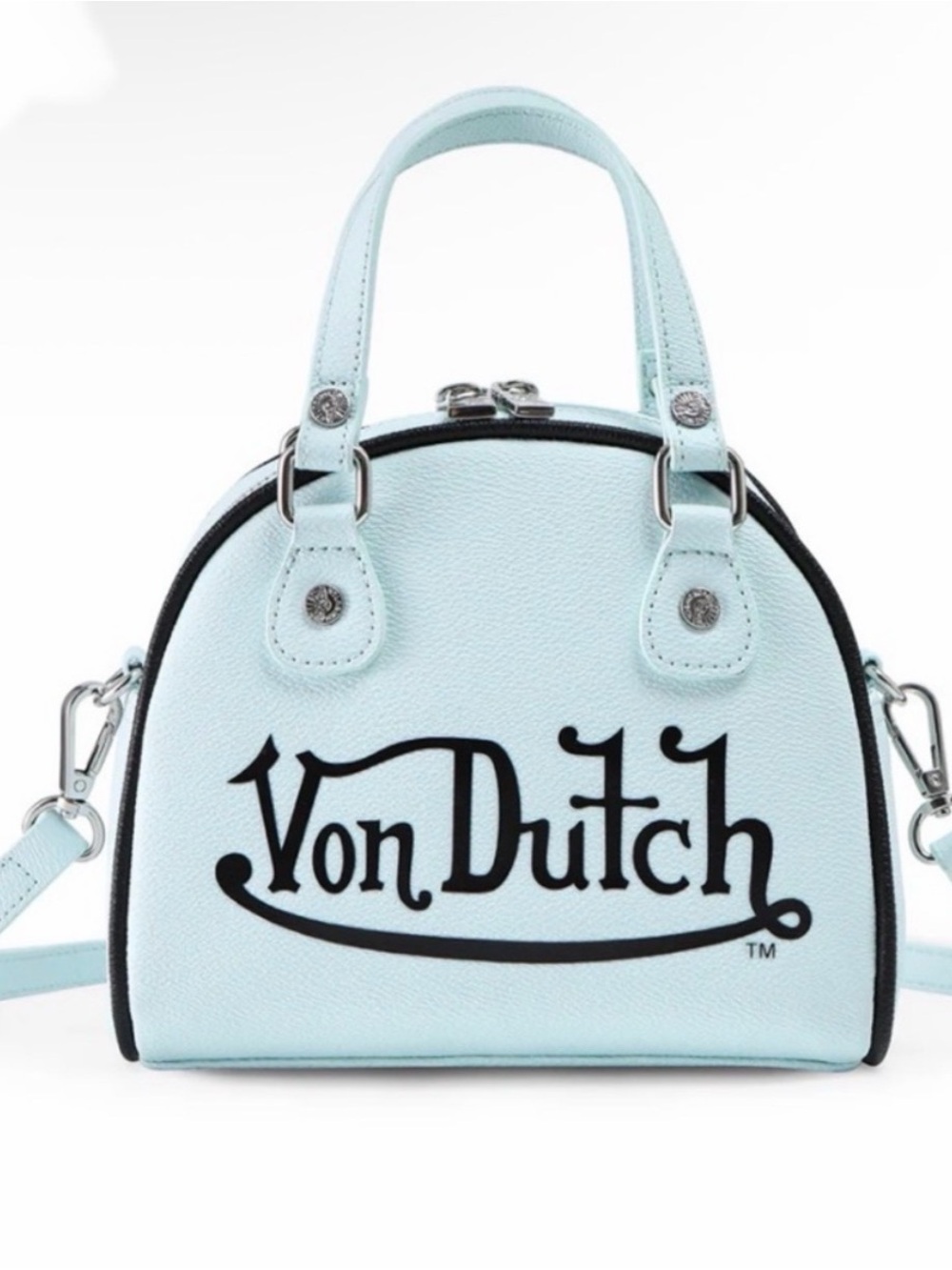 Von Dutch Pale Blue Mini Dome Satchel with Bold Logo